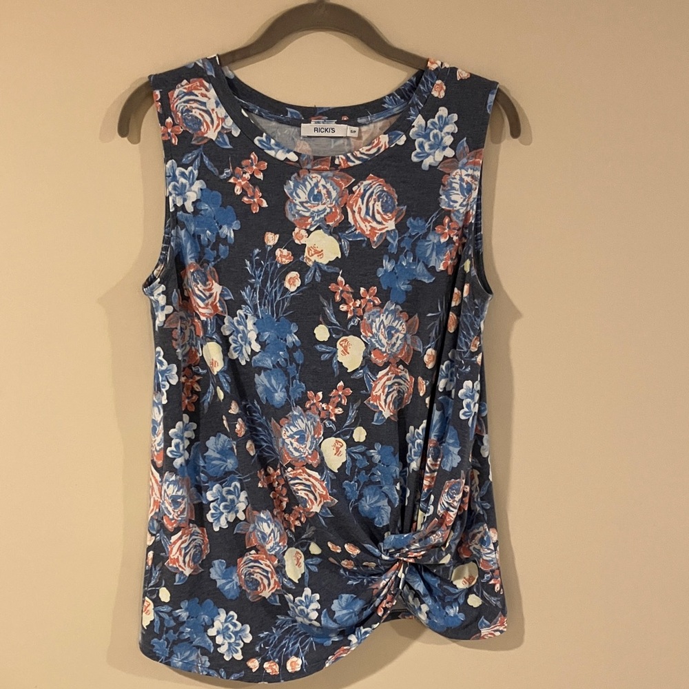 Ricki's Blue Floral Tank Top with Knot Detail